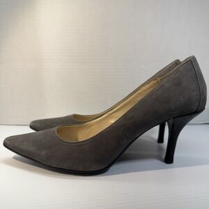Calvin Klein Dolly Kidskin Soft Suede Heels Pumps Grey Women's Size 7.5 M EUC